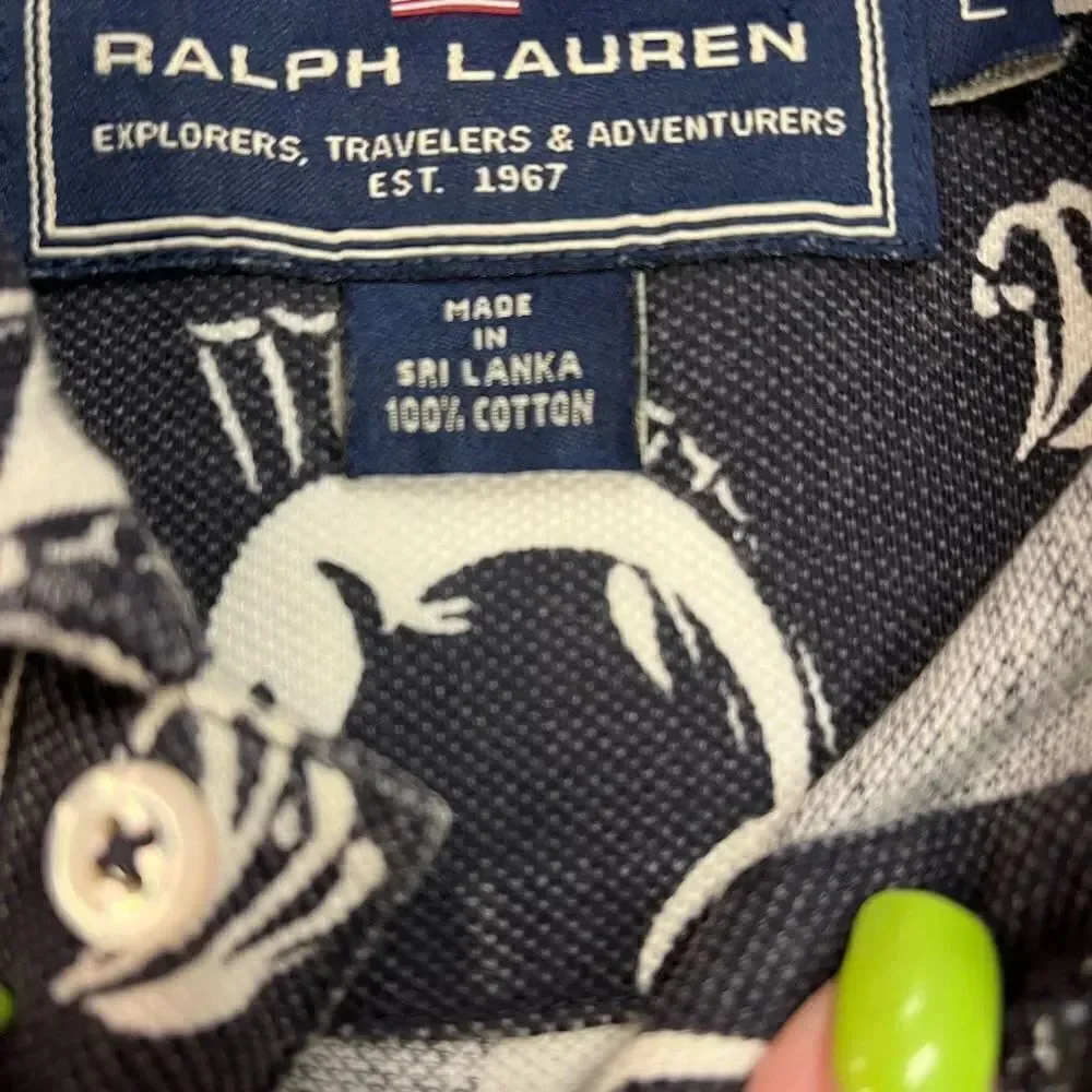 Polo Sport Ralph Lauren Blue & White Marlin Polo Shirt sz L EUC